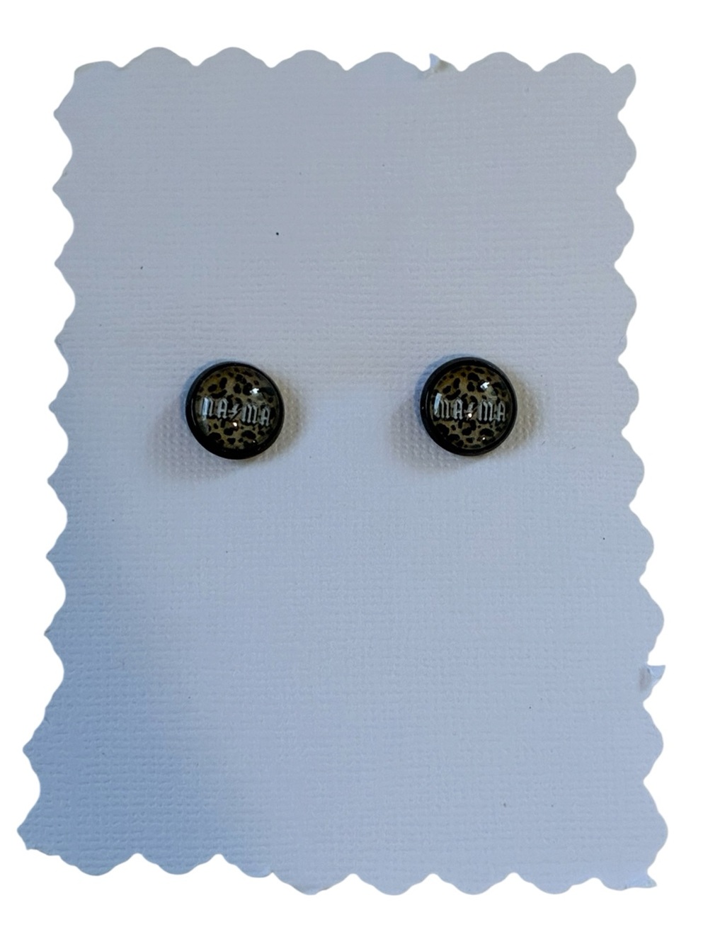 ‘MAMA’ STUD EARRINGS ROUND LEOPARD PRINT STUDS